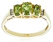 10k Yellow Gold August Birthstone 3-Stone Peridot Ring w/ Diamond Accent, Size 7