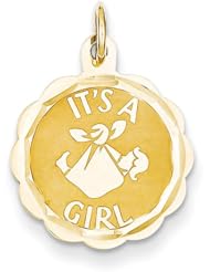 14k Polished Its a Girl Scalloped Disc Charm