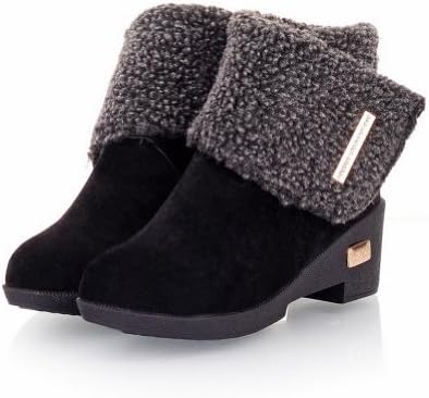 WeenFashion Women's Short Plush Colorant Match Low Heels Ankle Boots with Velcro and Metalornament, Black, 5.5 B(M) US