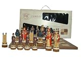 Hand Decorated White Tower Chess Men in box with Folding Board
