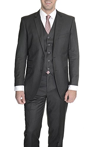 Emigre Extra Slim Fit Three Piece Suit With Ticket Pocket Black Pinstriped