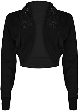 Oops OutletWomen's Diamantes Studded Cotton Bolero Cardigan Shrug Cropped Top