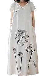 Plus Size V-neck General Print Cotton/Linen  Dress