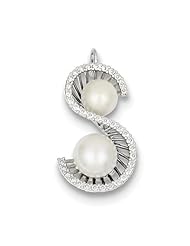 Sterling Silver CZ S Shaped w/ Freshwater Cultured Pearl Pendant
