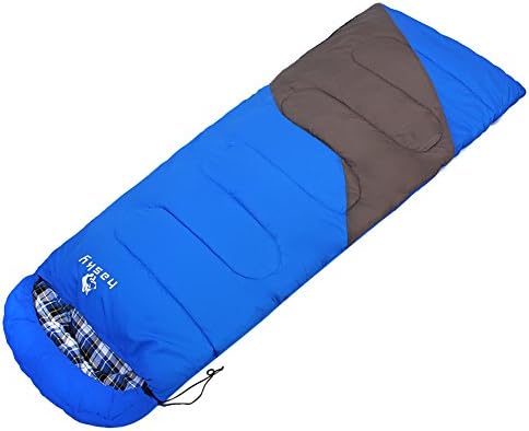 Campsod Long Cotton Sleeping Bag Warm Camping Lightweight Sleeping Bag Rectangular Blue