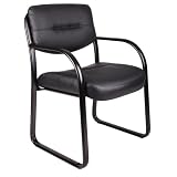 Boss B9529 Leather Sled Base Side Guest Chair, Black by BOSS