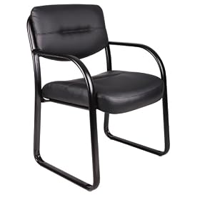 Boss B9529 Leather Sled Base Side Guest Chair, Black