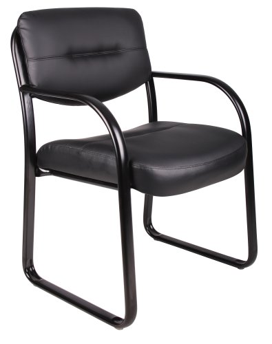 Boss B9529 Leather Sled Base Side Guest Chair, Black