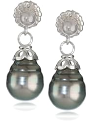 Sterling Silver Tahitian Cultured Pearl Dangle Earrings (8-9mm)