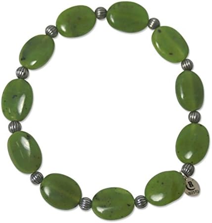 Sterling Silver Nephrite Jade Beaded Stretch Bracelet