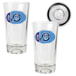 Utah Jazz NBA 2pc Pint Ale Glass Set with Basketball Bottom - Oval Logo by Great American Products