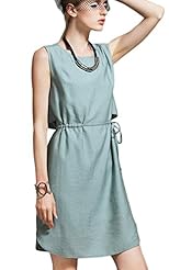 Slit Shift Rayon/Viscose Sleeveless Round Neck  Dress