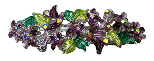 Crystal Flower Barrette with French Clip Clasp YY86800-1purple