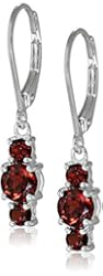 Sterling Silver Garnet Three-Stone Dangle Earrings