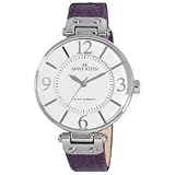 AK Anne Klein Women's 109169WTPR Silver-Tone White Dial and Purple Leather Strap Watch