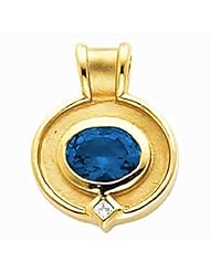 18K Yellow Gold Oval Cut Chatham Created Sapphire and Diamond Pendant -- LIFETIME WARRANTY