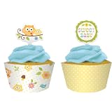 Owl Baby Shower Cupcake Pick and Wrapper Set (12 ct)