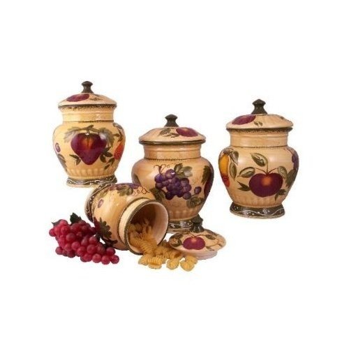 4PC CANISTER SET , JAR, EUROPEAN TUSCANY GRAPE DECOR