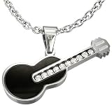 New Men's Stainless Steel 2-Tone Guitar Pendant With CZ Stones & Free Chain - Length 60cms