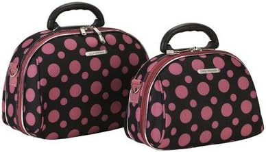 2 Piece Cosmetic Case Set Color: Black/Pink Dot