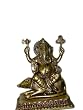 Chaturbhuja Ganesha Sculpture Seated Over Mouse Brass Altar Murti 8 Inch