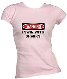 I SWIM WITH SHARKS Ladies/Juniors FITTED Crew-neck T-Shirt In Various Colors & Sizes