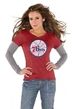 Philadelphia 76ers Red Women's Primary Logo Tri Blend Long Sleeve Layered T-Shirt- by Alyssa Milano