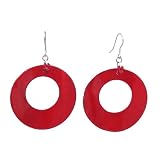 Earrings - E157 - Round Open Shell (1-5/8") ~ Red