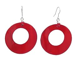 Earrings - E157 - Round Open Shell (1-5/8") ~ Red