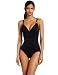 Lisa Curran Women's Rome One-Piece V-Neck One-Piece Swimsuit, Black, 4