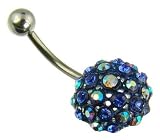 Titanium Blue Crystal Disco Ball Body Bar