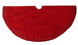 56" Solid Red Christmas Tree Skirt with Sequin Mosaic Trim