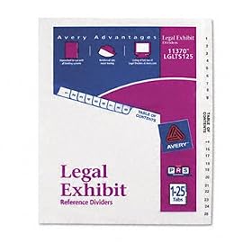 Avery-Style Legal Side Tab Divider, Title: 1-25, Letter, White, 1 Set