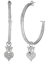 King Baby Large Hoop with Crowned Heart Pave Drop Earrings