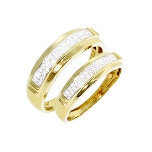 0.30 CT, Round Brilliant Cut Diamond Micro-pave Setting Couple Band in 10K Yellow Gold