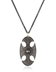 Mizuki Silver and Black Diamond Oval Cross Shield Pendant Necklace