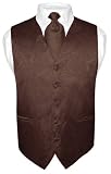 Men's Brown Paisley Design Dress Vest and NeckTie Set for Suit or Tuxedo