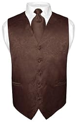 Men's Brown Paisley Design Dress Vest and NeckTie Set for Suit or Tuxedo