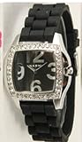 Black Ceramic Style Watch with Clear Rhinestones/zirconia, Matching Strap and Square Shape Watch
