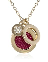 Anne Klein "Dalton" Gold-Tone Cranberry Leather Shaky Pendant Necklace