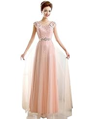 Scoop Neck Cap Sleeves Lace-Up  Sheath Tulle Floor Length Evening Dress  With Rhinestones and a Sash 