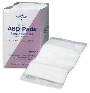 Medline Abdominal (ABD) Sterile 5x9 Pads - Box of 25 pads