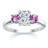 1.20 CT RADIANT DIAMOND W ROUND PINK SAPPHIRE RING 18K