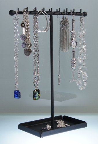 (JTE-Black) Necklace Holder Bracelet Rack Jewelry Organizer - Hook or Hoop Earring Storage Rack - Closet Jewelry Display Stand - Vanity Accessory - Angelynn's Jewelry Tree E