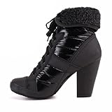 Damen Schuhe, STIEFELETTEN, SCHNÜR BOOTS WARM GEFÜTTERT, NE-7730, Synthetik in hochwertiger Leder Optik und Synthetik, Schwarz, Gr 40