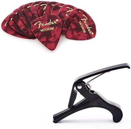 Fender 351 Premium Celluloid Guitar Picks Bakers Dozen (13 Pack) Red Moto Medium w/Bonus Capo