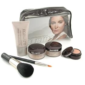 6pcs+1bag Mineral Flawless Face Kit - Real Sand: Fdt Primer + Mineral Pwd+ Mineral Illuminating Pwd + Concealer + 2x Brush + Bag