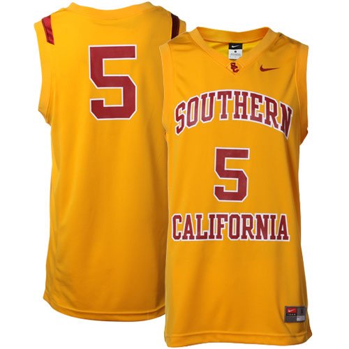 Nike USC Trojans #5 Replica Basketball Jersey-Gold (Medium)