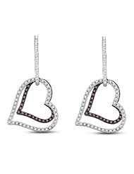 10K White Gold Round Brilliant Cut Chocolate Brown and White Diamond - Heart Shape Prong Set Dangle Earrings - (.55 cttw.)
