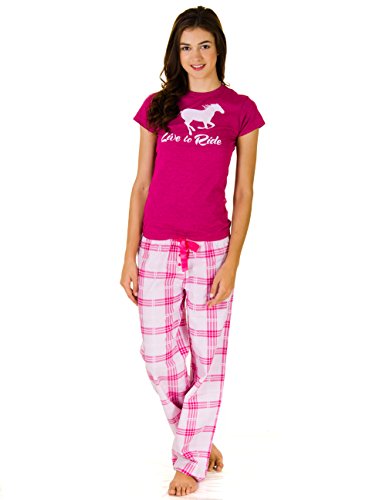Live To Ride Black and Teal Checkered Pant and Shirt Pajama Set (Medium, Pink/D.Pink)
